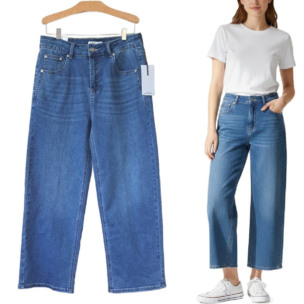 New OAT New York High Waist Wide Leg Crop Jeans Size 8/29 Medium Blue